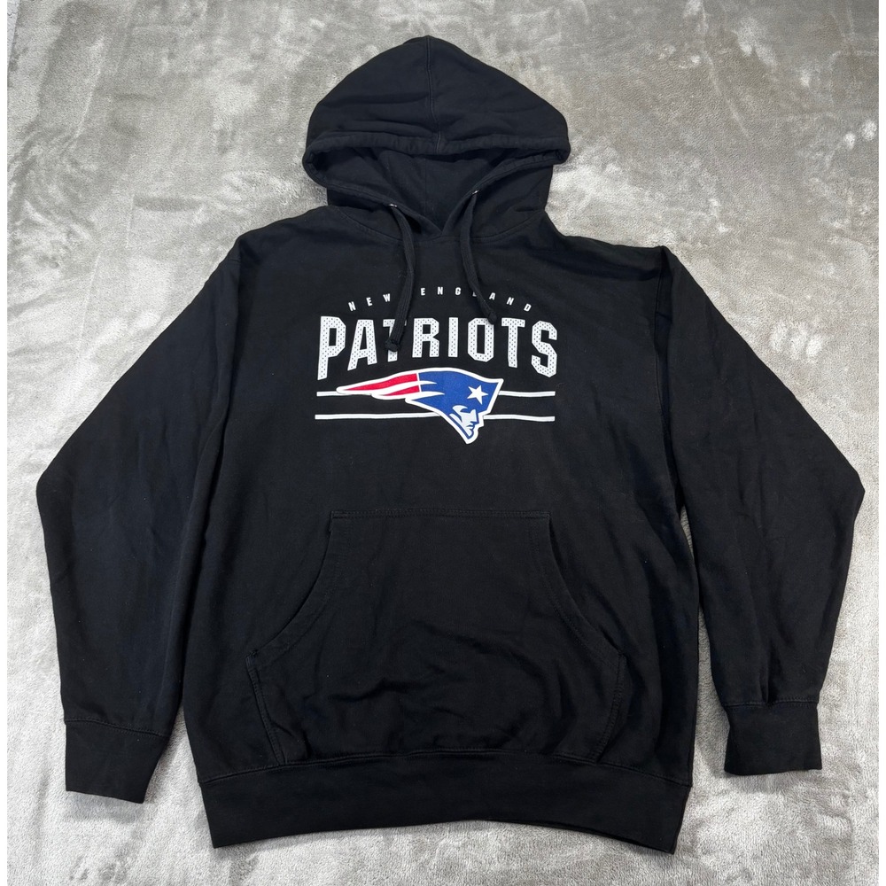 NFL New England Patriots Hoodie Mens L Black Excellent‎ Graphic Pullover Fleece